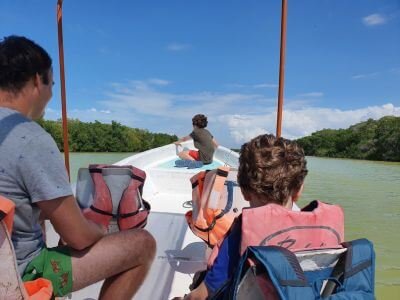 Boottocht door de mangroves van Rio Lagartos met kinderen en een krokodil